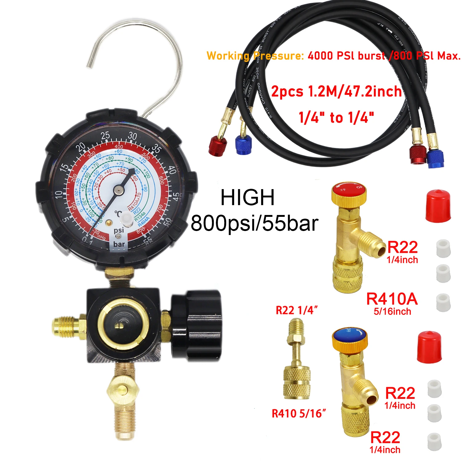 R134A Low Side Pressure Gauge R410A R22 R404A Single Manifold Gauge with Control Valve for Air Condition Refrigerant Charging