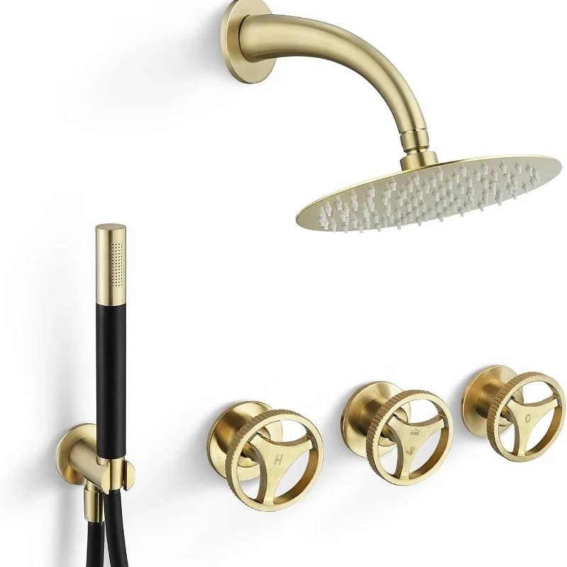 New Design Brushed Gold Black Shower Set Rainfall Shower System Combo