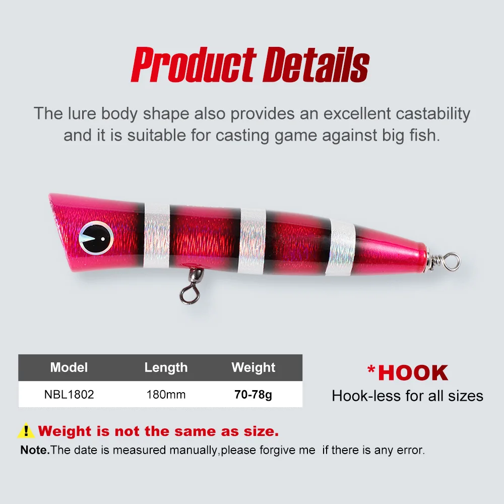 Noeby-artificial wood Popper for saltwater fishing, 18cm, 70-78g, deep cup, ocean surface, hard bait, GT tuna, big game