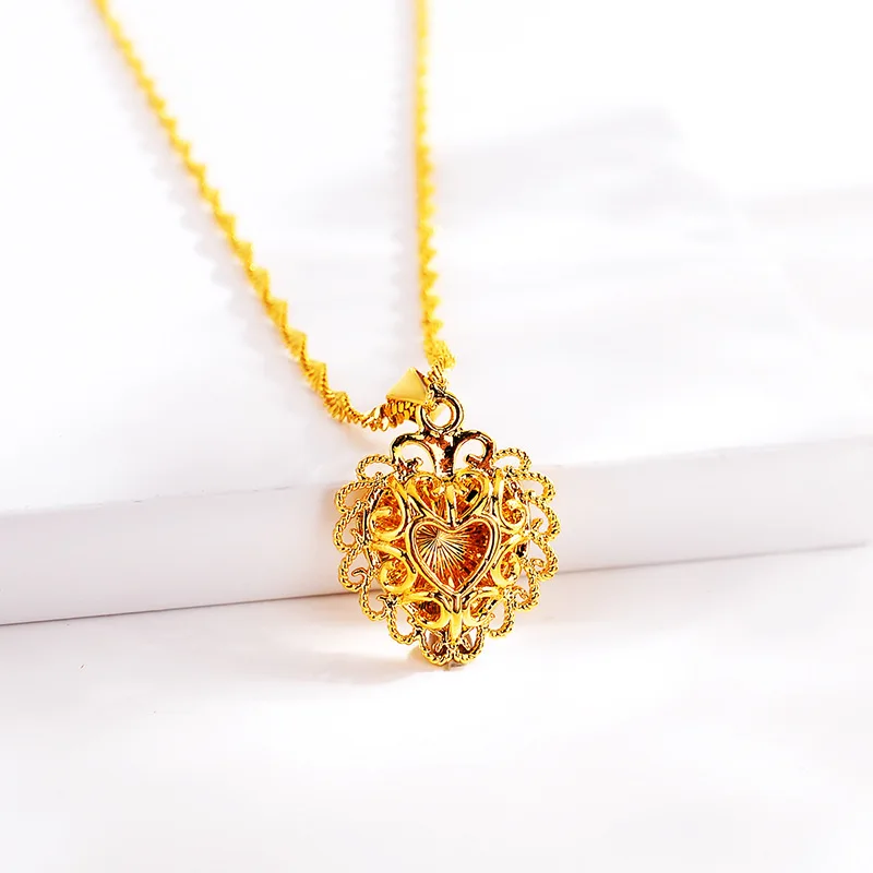 Noble AU999 gold necklace peach heart-shaped pendant ladies 24K pure gold water wave chain fashion clavicle chain for girlfriend