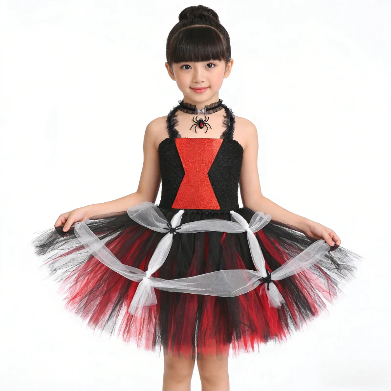 Widow Spider Halloween Costumes for Girls Carnival Party Outfits Kids Disguise Clothes Children Spider Witch Fancy Tutu Dress