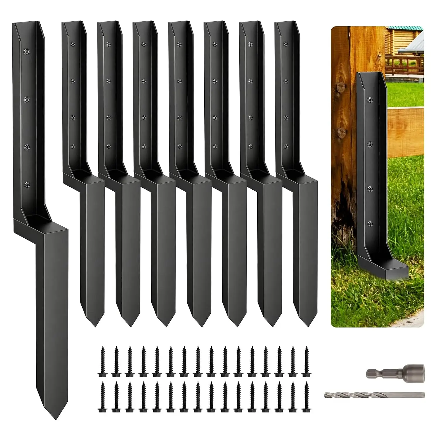 Fence Post Repair Kit Fence Post Support Heavy Duty Post Anchor Ground Spike with One-Piece Steel Anchor Stakes for Repair Tilte