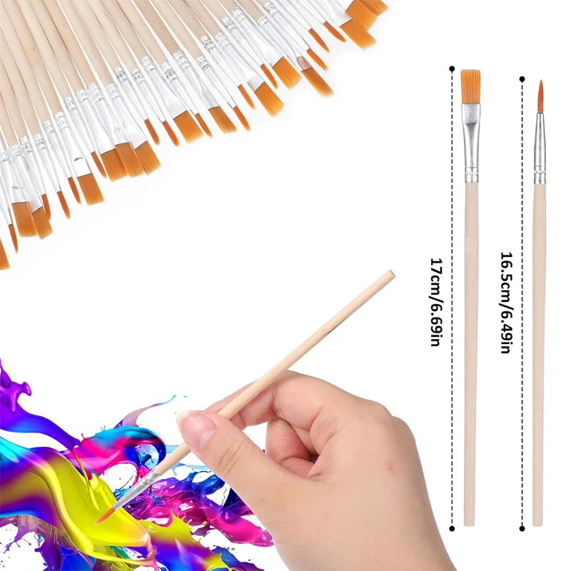 40 Pcs Paint Brushes Bulk - 20 Flat Paint Brush and 20 Tip Paint-Brush Wood Handle Artist Craft Watercolor Small Brush Set