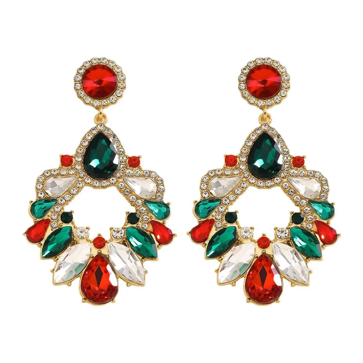 أقراط عيد الميلاد الفاخرة للنساء، أقراط متدلية أنيقة على شكل زهرة/أجنحة من حجر الراين، هدية مجوهرات عصرية لامعة للعطلات #3