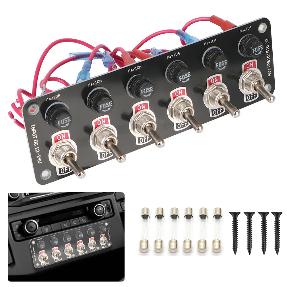 لسيارة RV شاحنة مقطورة سباق التخييم اليخوت البحرية 12 فولت 24 فولت 10A فيوز تشغيل/إيقاف الروك تبديل التبديل 6 عصابة تبديل لوحة التبديل #1