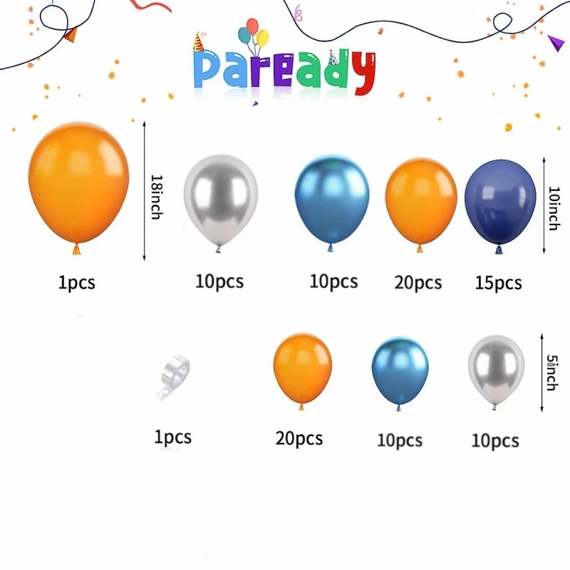 97Pcs A set of Navy Blue Orange Metal Silver Blue Balloon Arched Set Space Theme Birthday Party Decoration