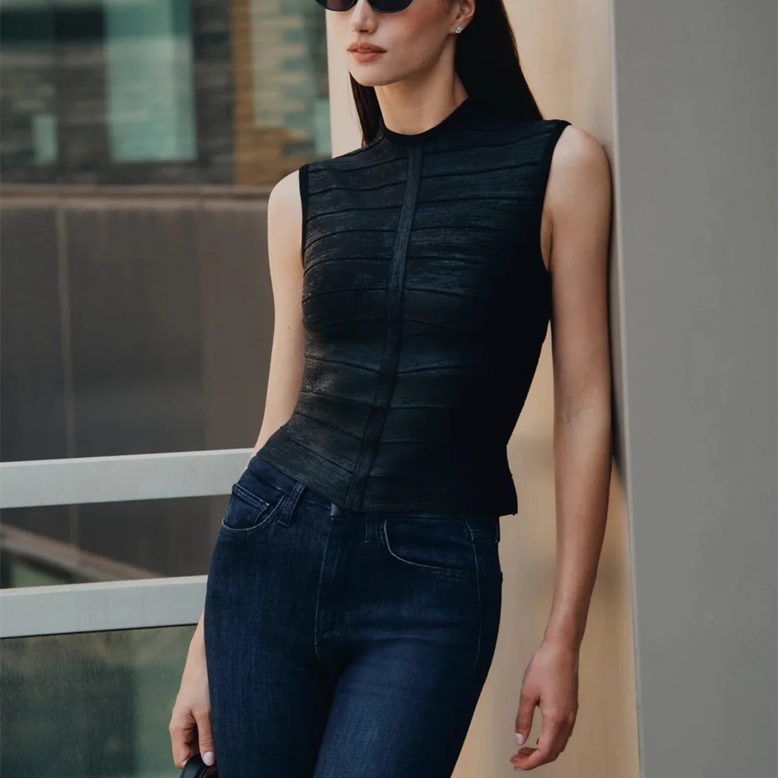 Metallic Silver Bandage 2 Piece Outfit Women Sleeveless Stand Collar Tank Top Mini Skirt Set Party Bodycon Two Piece Dress Suit