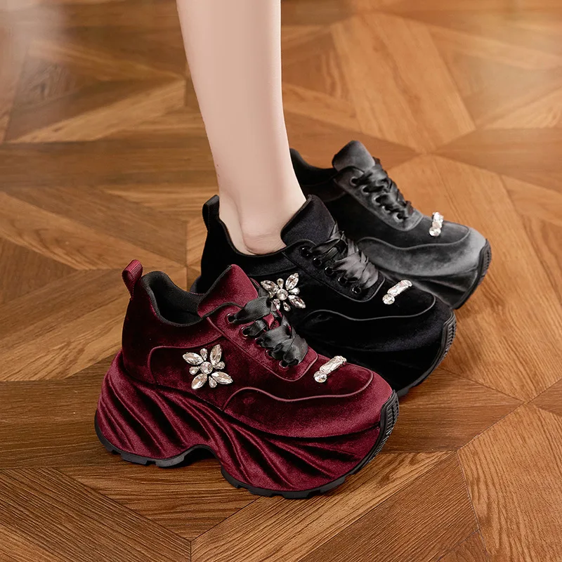 Women's Shoes Fashion Thick-soled Height-increasing footwear Luxury Rhinestone Casual Shoes Women's Daddy Shoes Zapatos De Mujer