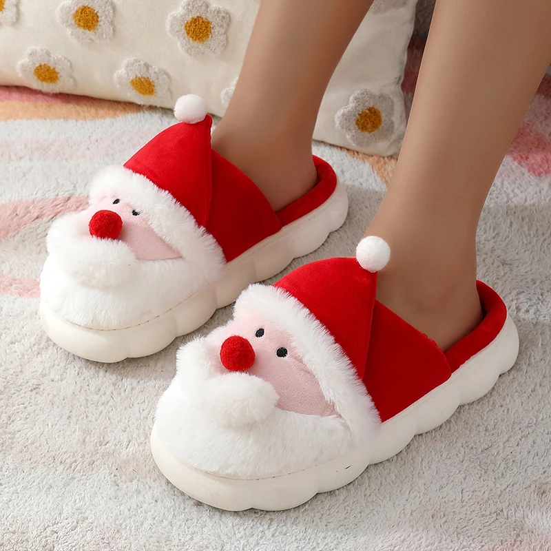 

Милые плюшевые тапочки с рисунком Санта-Клауса, женские зимние тапочки на мягкой платформе, пушистые меховые домашние тапочки 2024, рождественские шлепанцы для пары