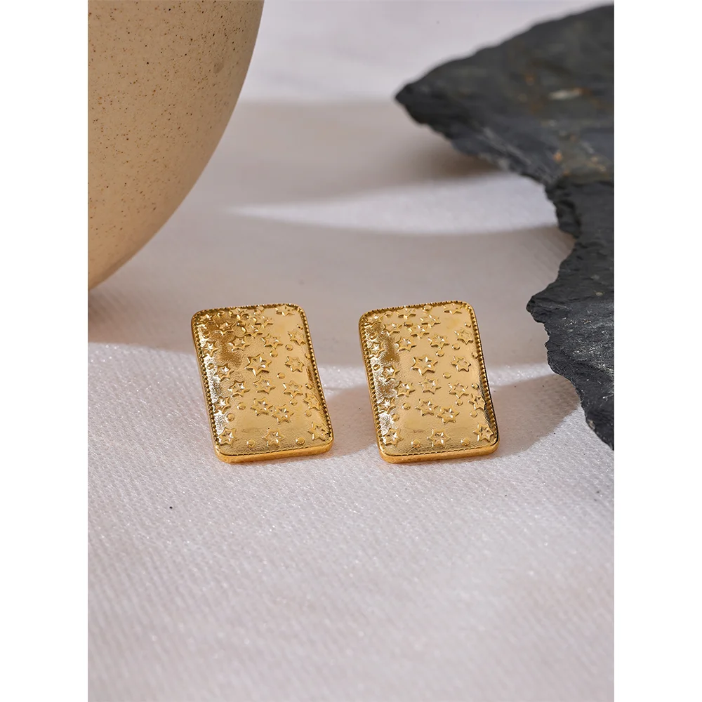 Yhpup Big Promotion Trendy Stainless Steel Square Star Stud Earrings Prevent Allergy Metal 18K PVD Plated  Jewelry Wholesale