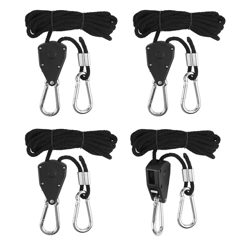 

ABLL-4Pcs 1/8-дюймовая регулируемая сверхмощная веревочная вешалка - усиленные металлические внутренние шестерни, трещотки для выращивания растений, светильники Easy T