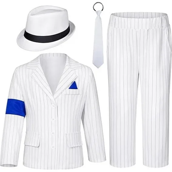 Jackson Performance Cosplay Suit White Striped Blazer Set Stage Show Iconic Bold Concert Tribute Look view 3
