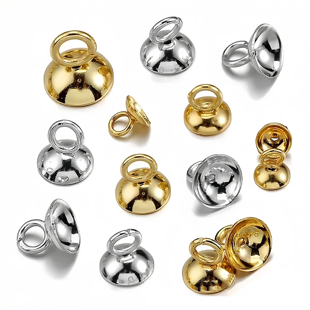 50pcs 6/8/10mm Pendant Holder Bead Caps Spacer Beads Bowl Shaped Pendant Hook Buckle Clasps Pendant Connectors Jewelry Making