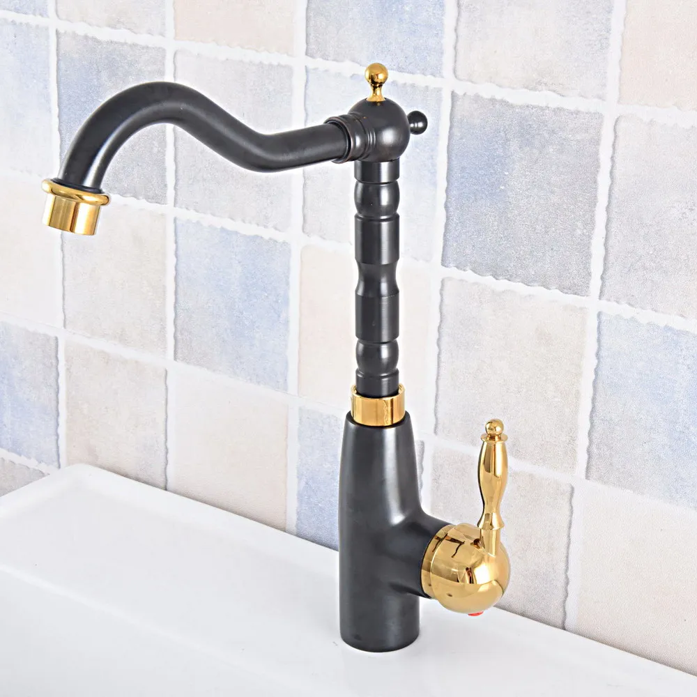 

Black & Gold Kitchen Faucet Bathroom Sink Basin Mixer Tap Brass Faucet 360 Swivel Spout tsf796