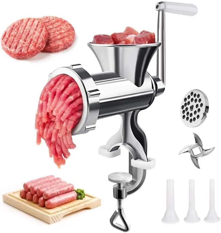 Hand Operated Meat Grinder with Sausage Stuffer, for Meat Grinding & Sausage Filling, Complementary Food, Home & Restaurant