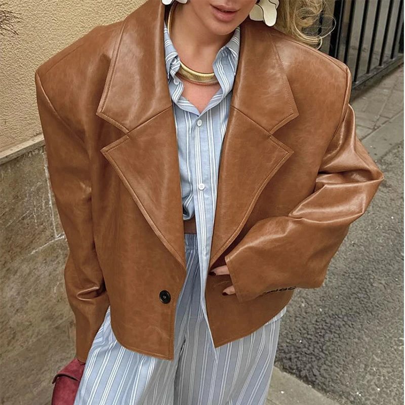 

Осень-зима 2022, женский дизайн, чувство темперамента, модный стиль для поездок на работу, новый костюм с воротником, куртка из искусственной кожи