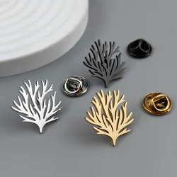 Stainless Steel Seaweed Tree Brooch for Men Suit Lapel Pins Men Jewelry Accessories Personalized Wedding Party Gifts for Dad