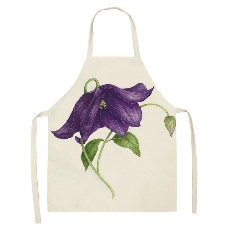 New plant flower retro rose print sleeveless linen apron home cleaning bib kitchen cooking baking anti-fouling apron