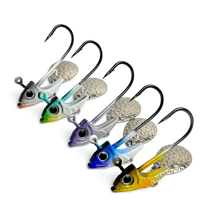 

5pcs Lead Jig Head with Spinner Blade 7g/10g/15g 5 Colors Swimbait Fishing Lure Set for Bass Trout Saltwater Freshwater
