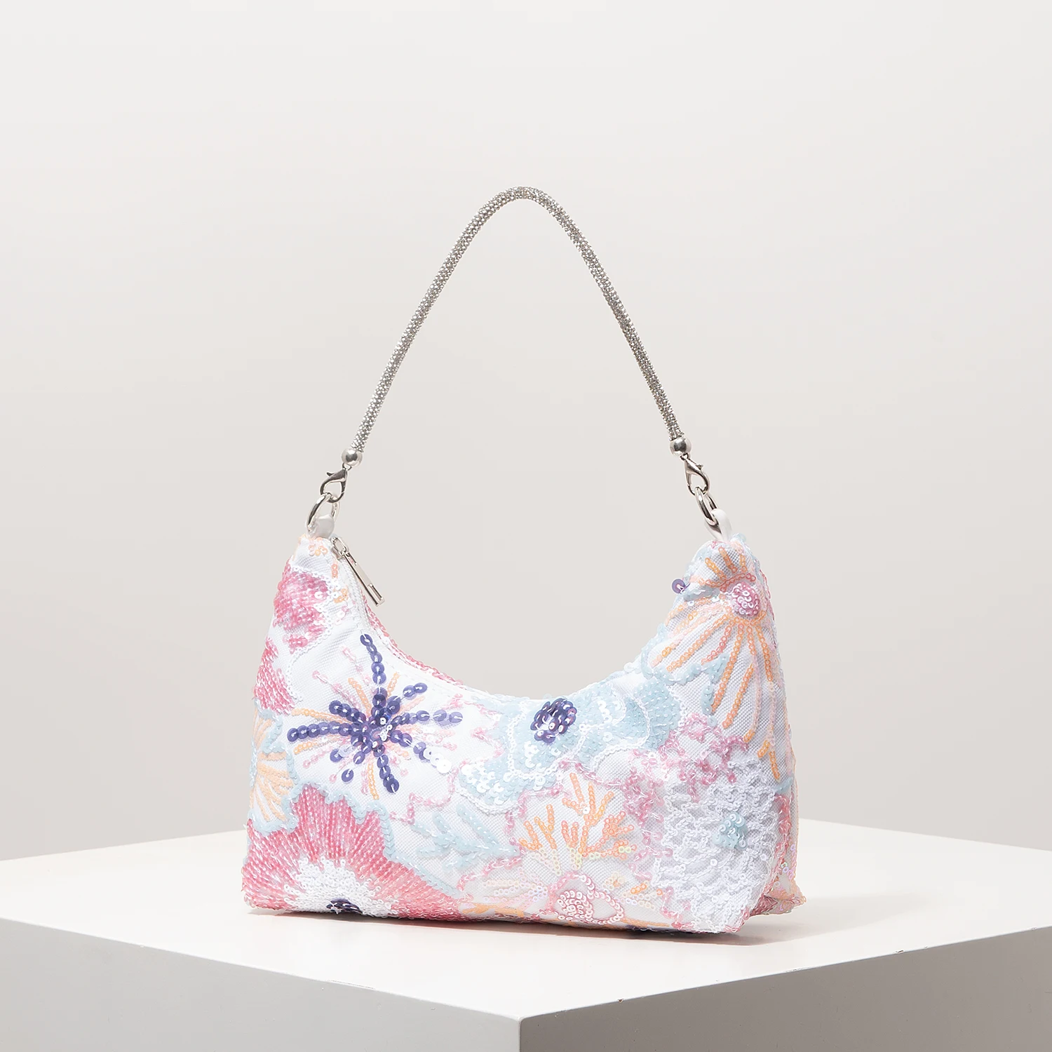 Schultertasche, Blumenmuster, Pailletten-Tasche, Stickerei, Gala-Abend, Party-Outfits, Abschlussball-Tasche, Hochzeitsartikel, Elegant, Valentinstag, Zufälliges Muster – Detail 9