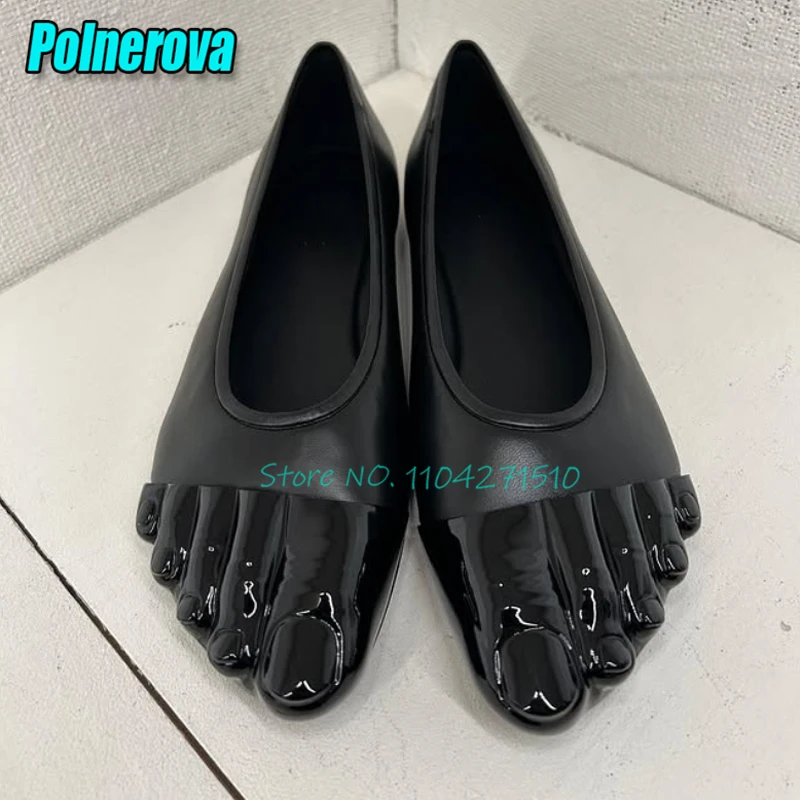 

Novelty Five Finger Design Casual Flat Shoes Black Genuine Leather Shallow Slip-On Loafers Summer New Comfortable Walking Shoes