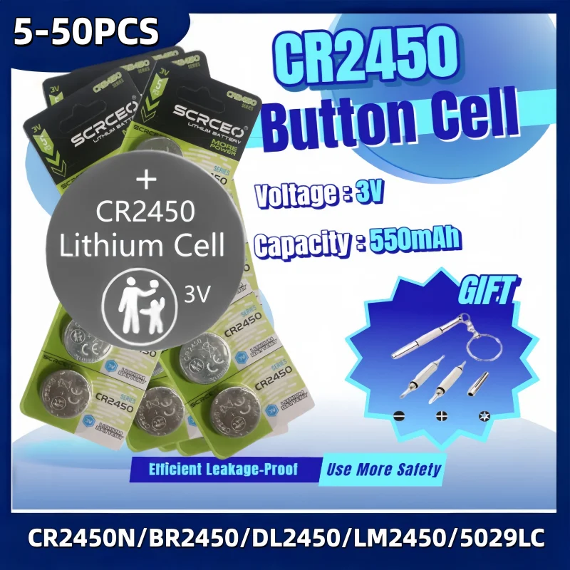 

5-50PCS CR2450 Watch Battery KCR2450 LM2450 DL2450 3V Lithium Coin Cell Batteries 600mAh Button Cell