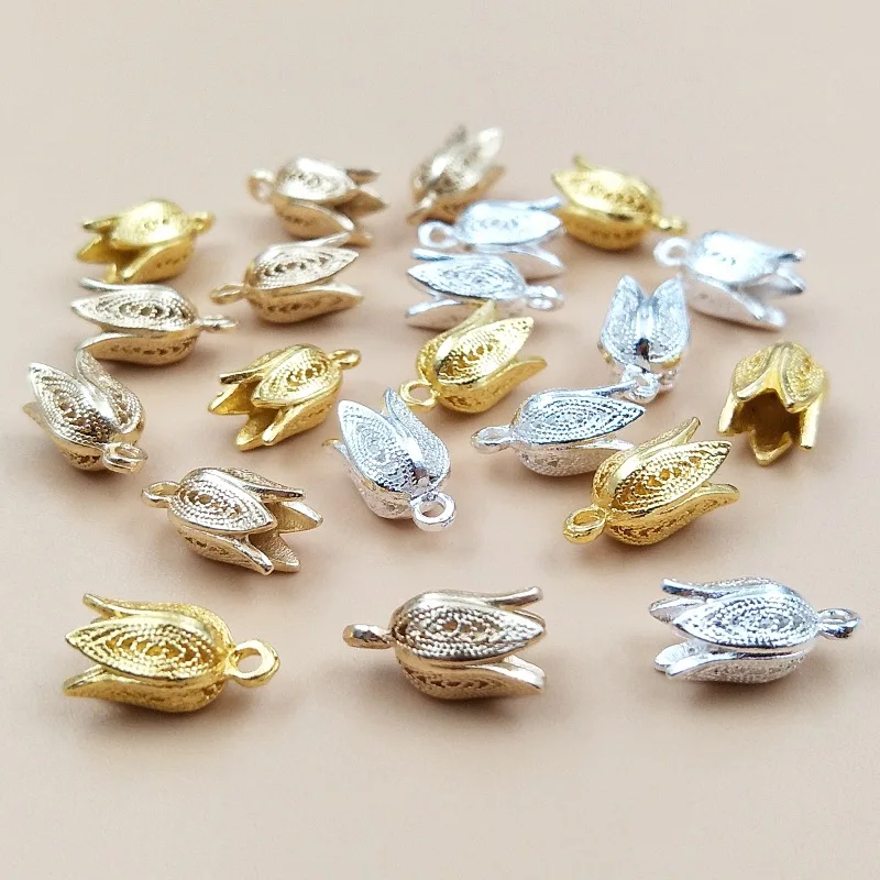 New 7*13mm 20pcs Vintage Alloy Tassel Orchid Pendant Tassel Flower Holder Flower Hat DIY Headwear Hairpin Earring Accessories
