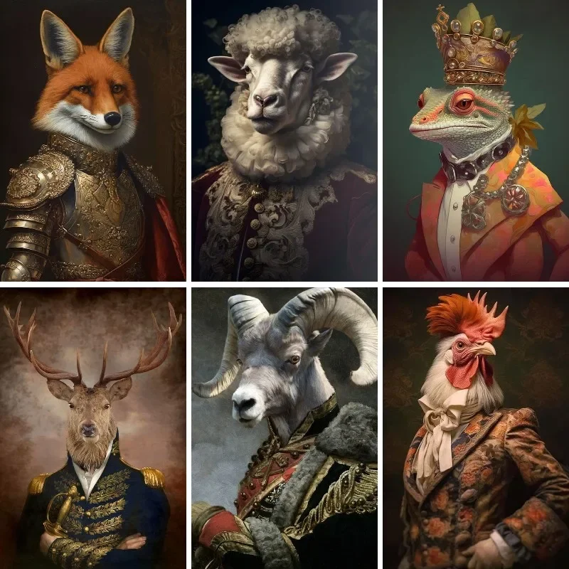 Victorian Pets Portrait 5D Diamond Painting New 2024 Renaissance Animal Panther Tiger Deer Ram Elk Full Square/Round Diamonds
