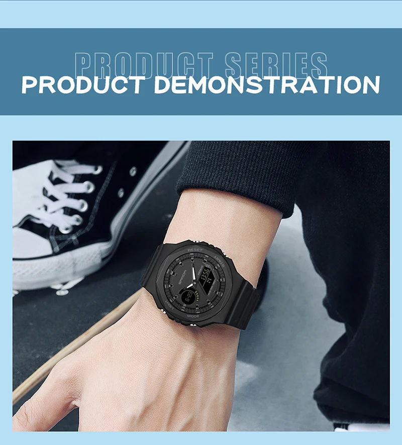 

SANDA 6016 LED Dual Display Digital Mens Wristwatches Waterproof Military Luxury Sport Quartz Watch for Men Shockproof Countdown