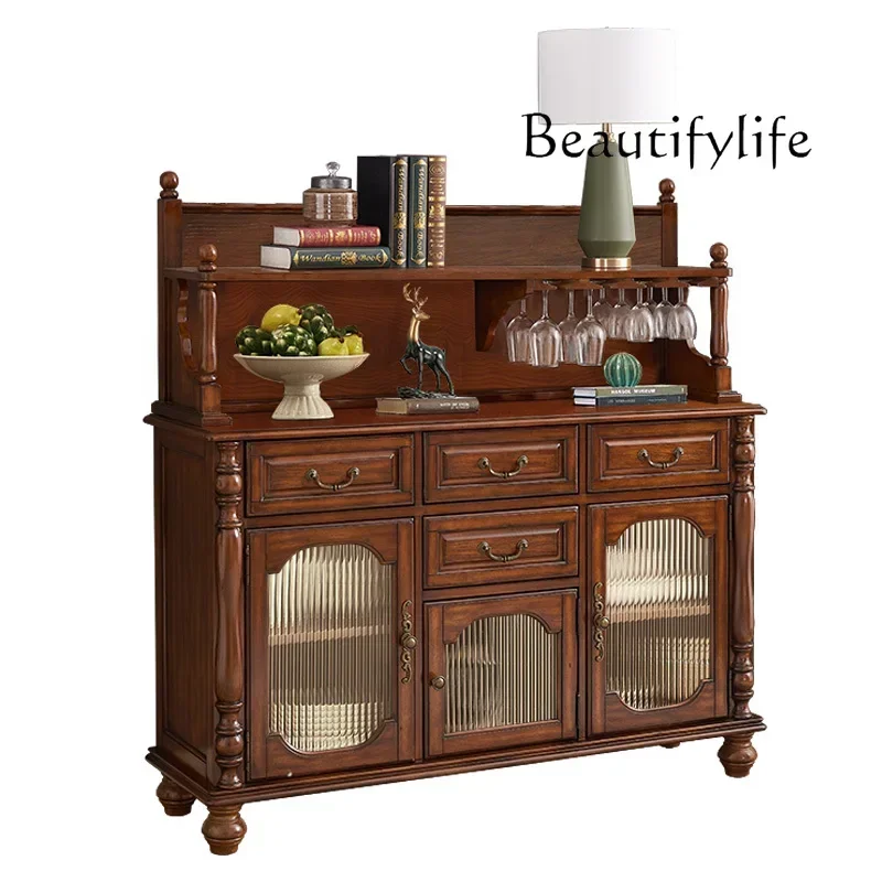 

LXAmerican side cabinet, all solid wood dining room cabinet, kitchen double-layer locker, retro living room bar cabinetsss