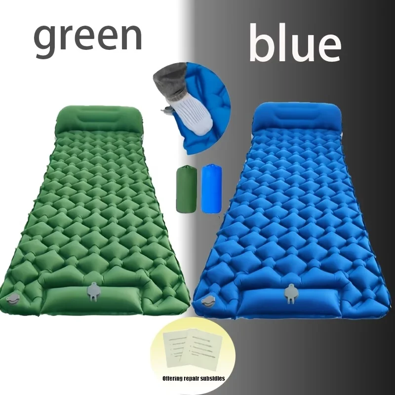 Ultraleichte Camping-Schlafmatte mit eingebauter Fußpumpe und Kissen, tragbare aufblasbare Luftmatratze, wasserdichte Schlafmatte zum Wandern – Detail 7