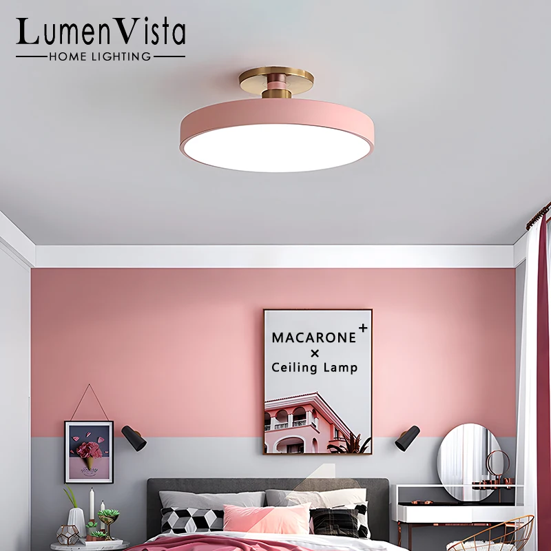 Nordic LED Macaron Ceiling Lamp Circular Chandelier for Children's Rooms Living Rooms Study Corridors Modern Home Lighting