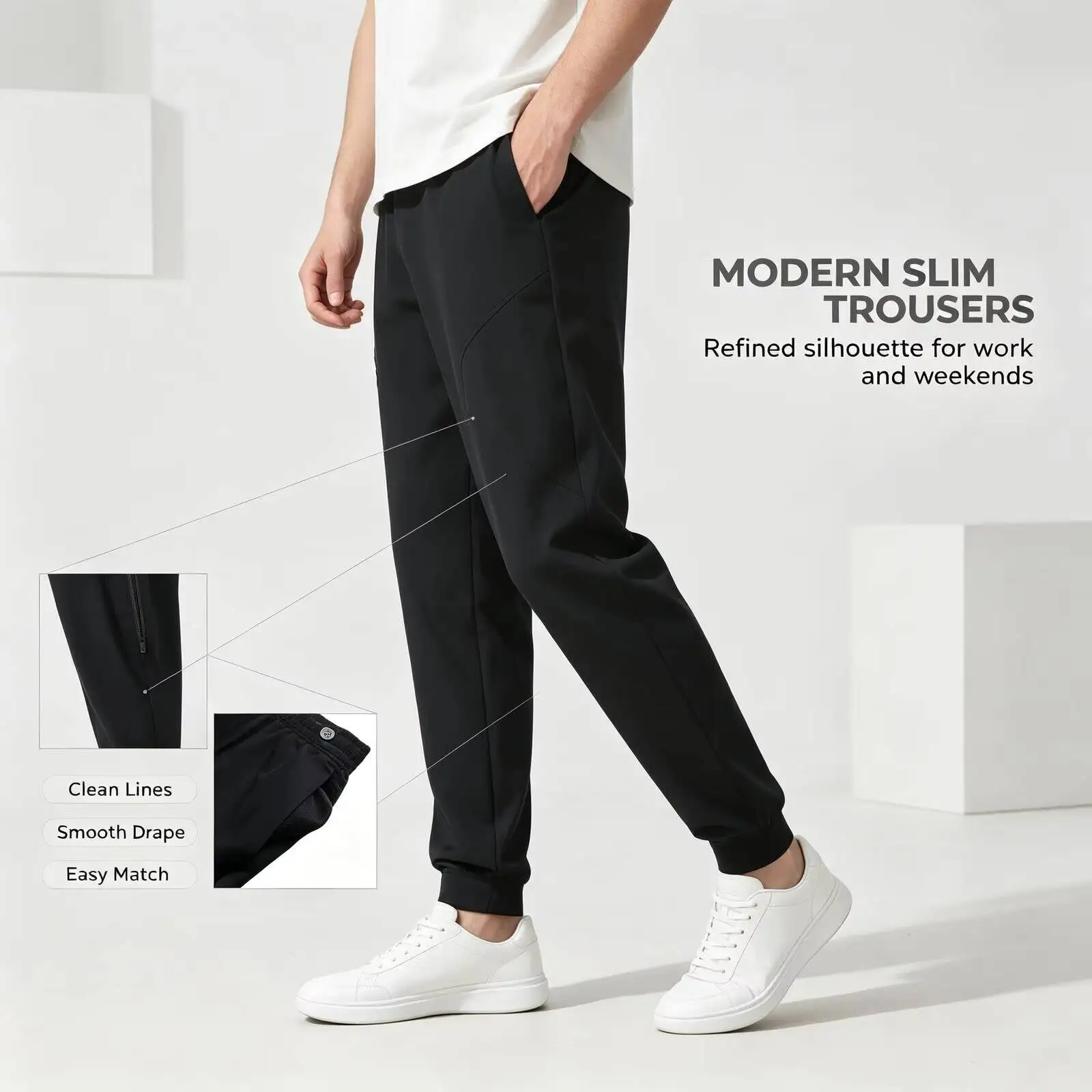 New Under Armour Men's Smart Casual Slim Tapered Pants, Solid Color Stretch Trousers, Premium Fashion Pants Daily Streetwear