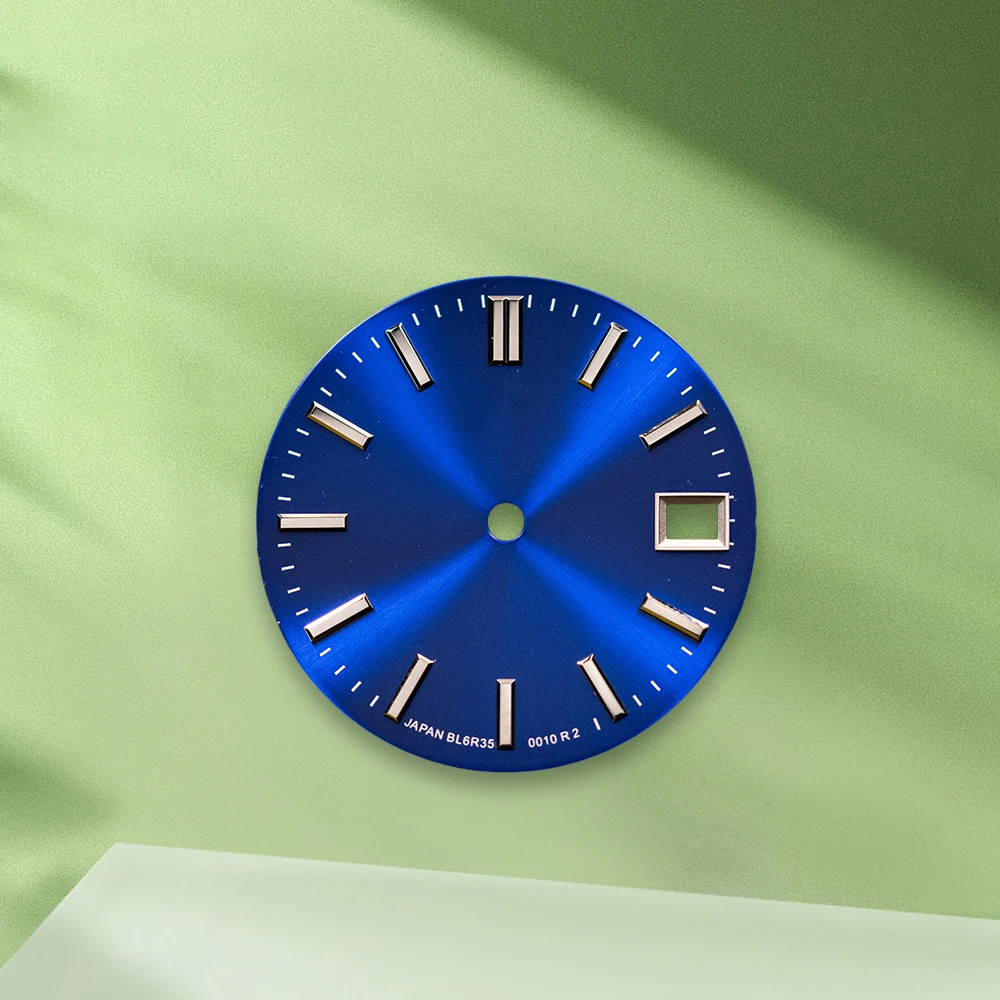 28.5Mm Logo GS NH35 Dial Sunray Dial Tanpa Tangan Cocok untuk Gerakan NH36/4R/7S Tanpa Aksesori Modifikasi Jam Tangan Bercahaya