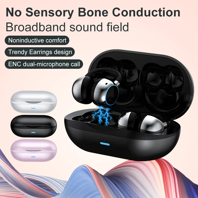 

F11 Non Sensing Bone Conduction Bluetooth Earbuds with Ear Clip Type Non In Ear ENC Dual Microphone Noise Reduction 5.4 Pink Uni