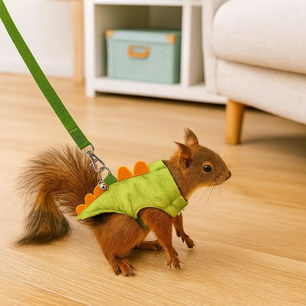 

Cartoon Ferret Vest Harness Adjustable Flannel Pet Harness Leash Dragon Design with Bell Ferret Traction Rope