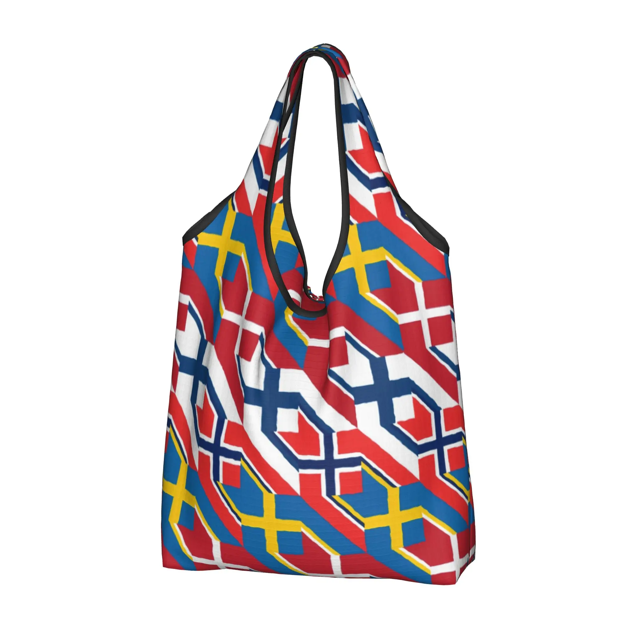 Bolso de compras con estampado de bandera escandinava de Noruega, bolso de compras portátil con estampado de pata de gallo, bolso de hombro