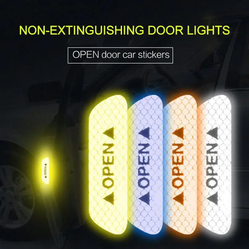 2024 Car Door Stickers Universal Safety Warning Mark OPEN High Reflective Tape For Auto Accessories Exterior Bike Helmet