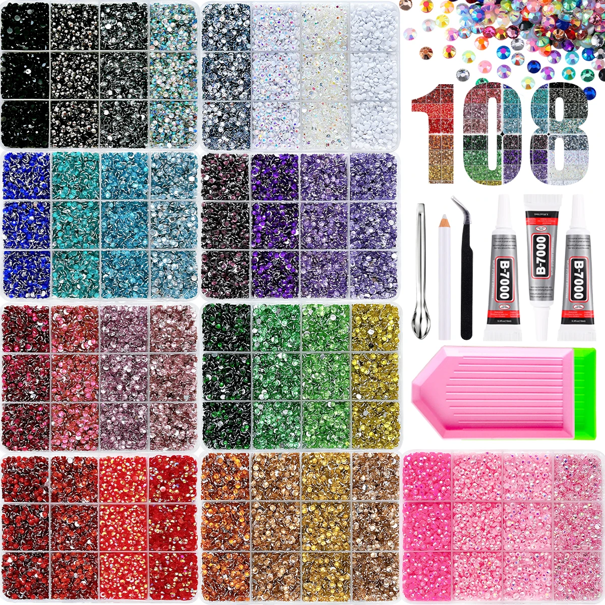 1Set 3mm Mini AB Colors Nail Rhinestones Bedazzling Kit 108 Colors Creative Semi-circular Flatback Resin Nail Rhinestones DIY