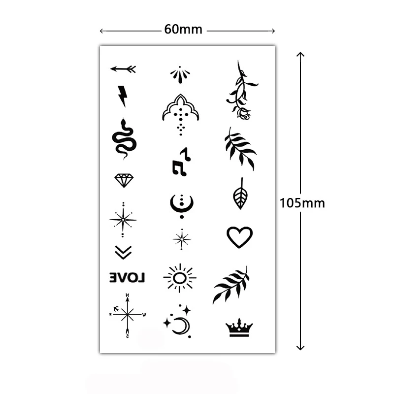 Tattoo Sticker Snake Music Note Love Heart Planet Crown Makeup Fake Tatto for Women Men Waterproof Temporary Hand Party Body Art