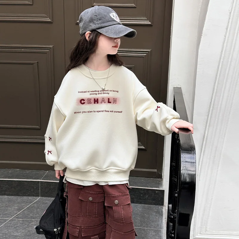 New Autumn Teenage Girls Casual Cotton Sweatshirt With Letter Printed Child Fashion Hoodie Kids Spring Fall Casual Clothing