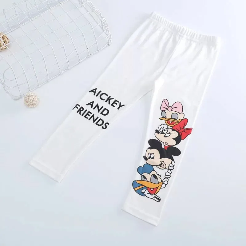 Spring Autumn Girls Leggings Cartoon Print Versatile Pants Outer Wear Kids Solid Color Casual Fashion Tight Trousers 80-130CM