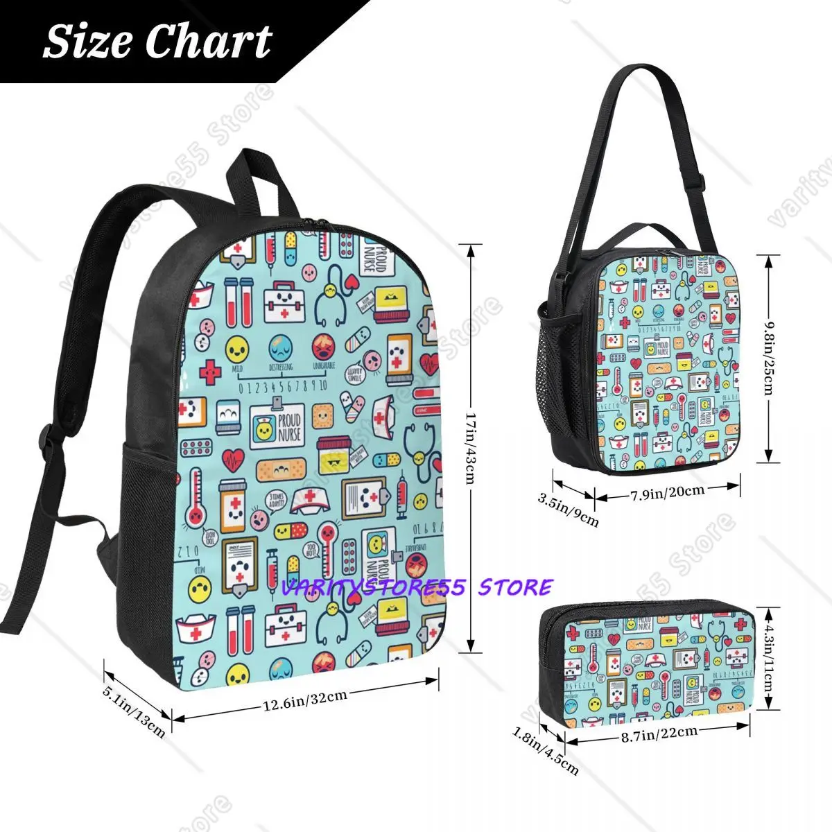 Proud To Be A Nurse Surface Pattern Backpack Boy Girl BookBag School Bag Laptop Shoulder Bag 3ps Insulated Lunch Bag Pencil Case