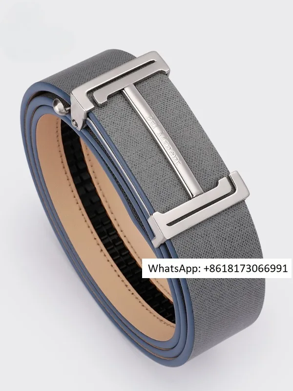 High end men's leather belt with automatic buckle inside, new suit belt with high-end feel, light colored waistband