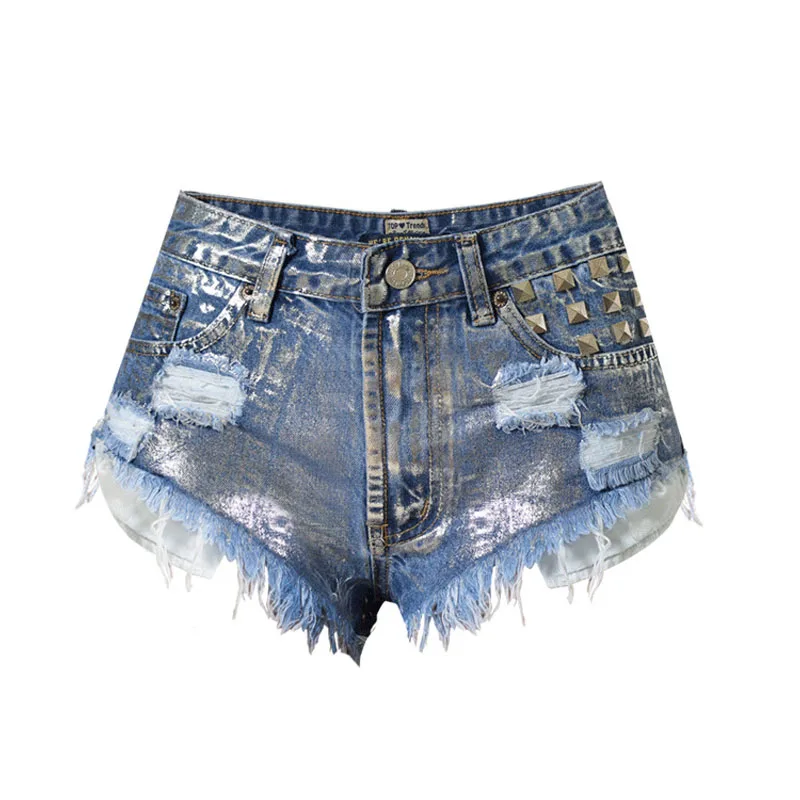 

Короткие джинсовые шорты с бахромой и заклепками, женские летние джинсы с низкой посадкой, шорты
