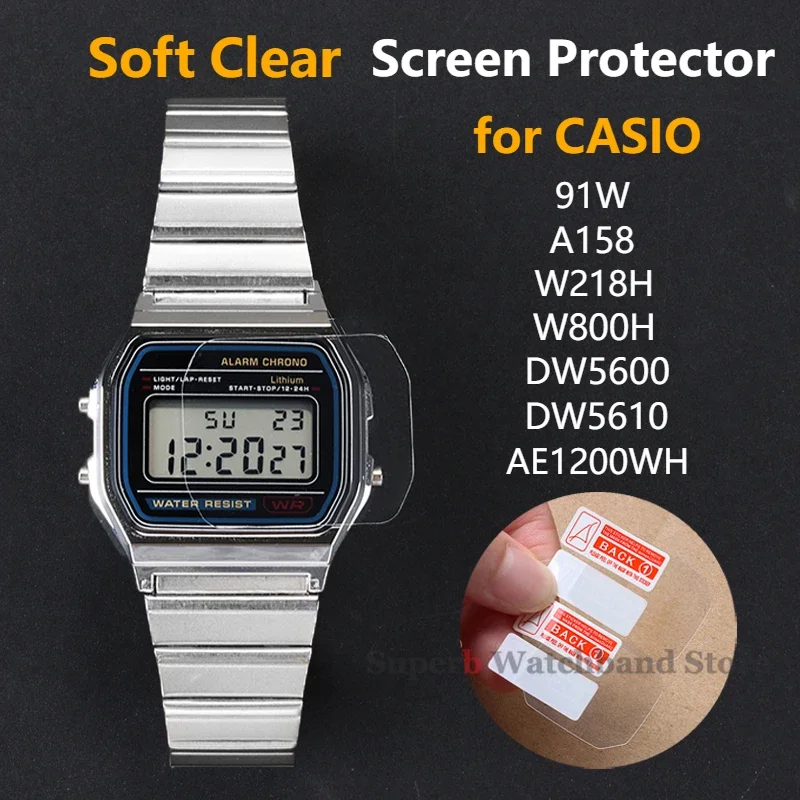 2pcs Screen Protector TPU Soft Clear Film Not Glass Waterproof Fill Protectors for Casio A158W F-91W DW5600 5610 AE1200WH