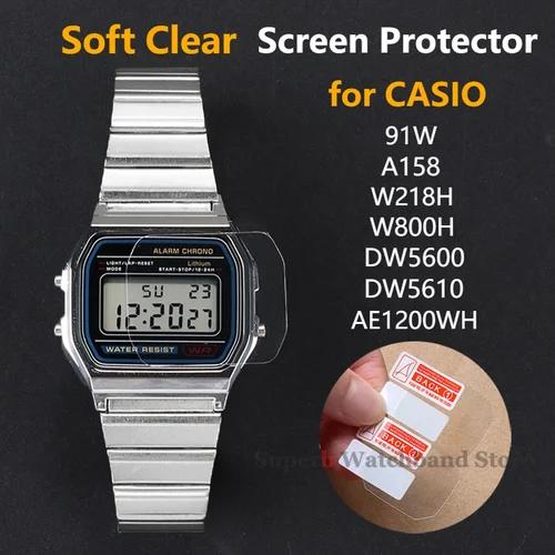 Imagen 1 del producto Protector de pantalla de TPU, película transparente suave, sin vidrio, protectores de relleno impermeables para Casio A158W F-91W DW5600 5610 AE1200WH, 2 uds.
