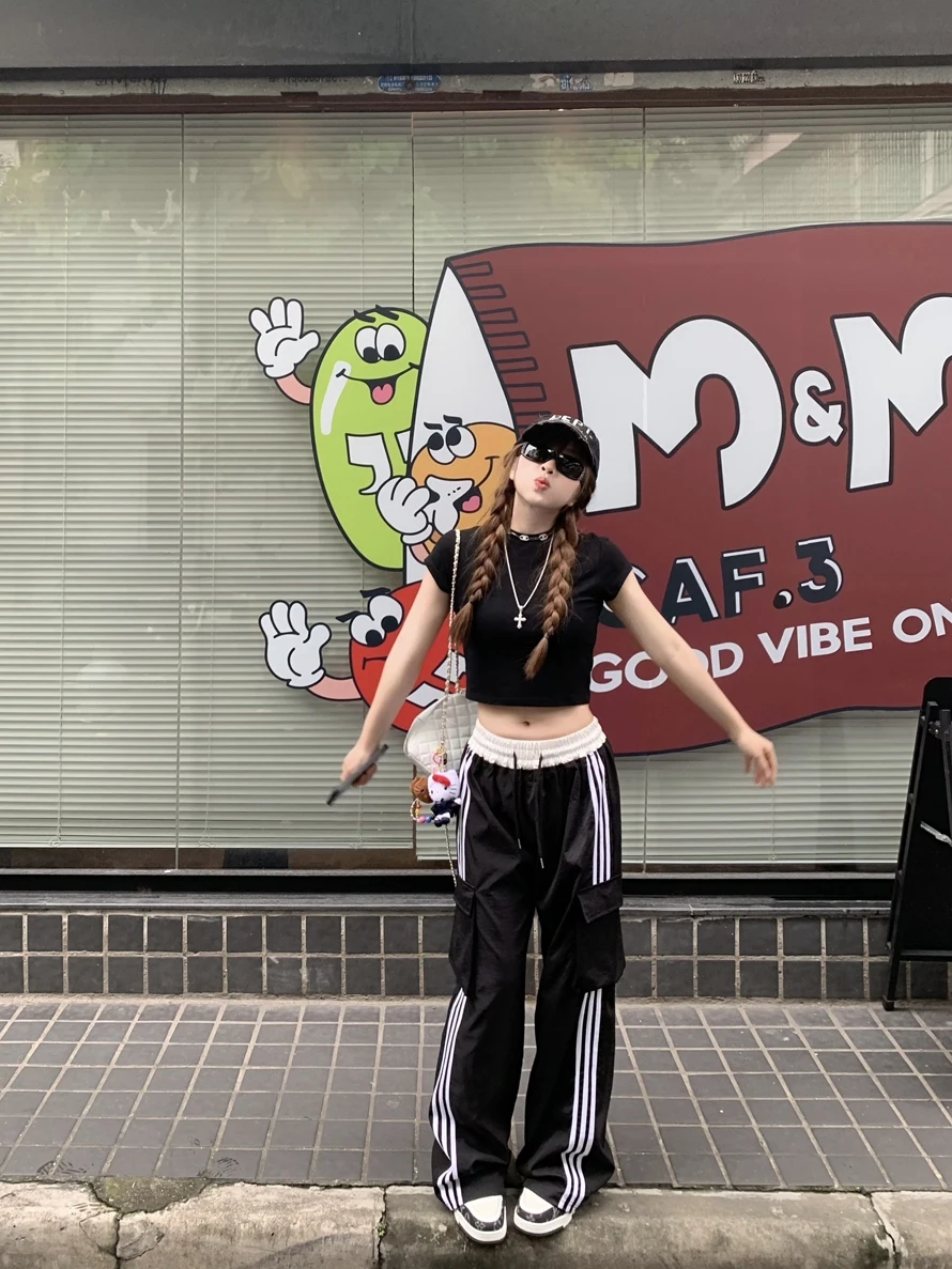 

Lo Yang Cheng Street Walk American Bla Straight Leg Work Pants Women Summer Loose Casual Sports Long Trousers