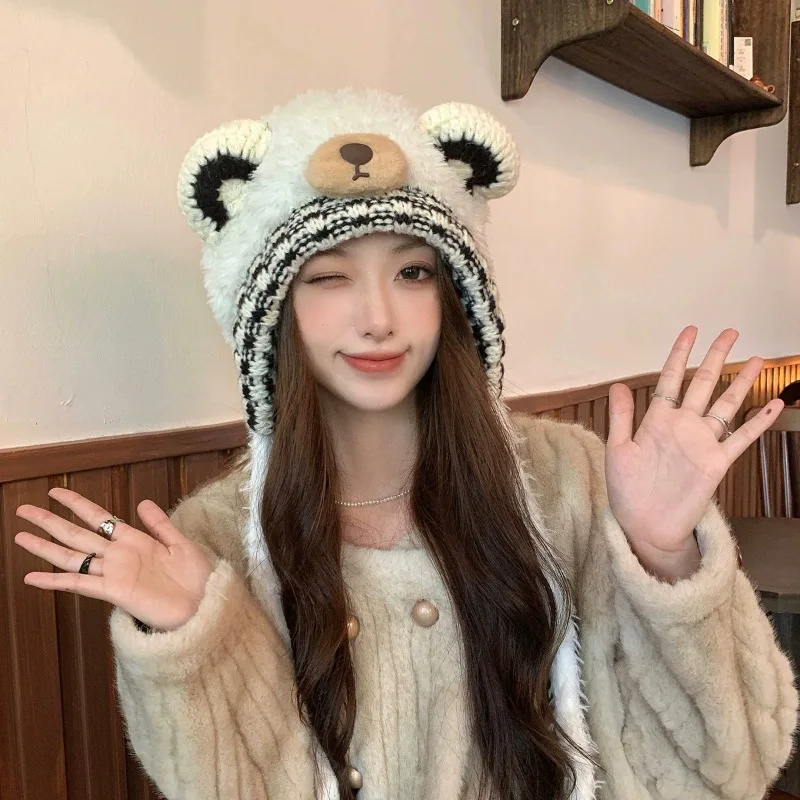 جديد لطيف آذان الدب أفخم Bomber القبعات للنساء الخريف والشتاء السفر الدافئة تنوعا شخصية مضحك البلوز قبعات الرجال