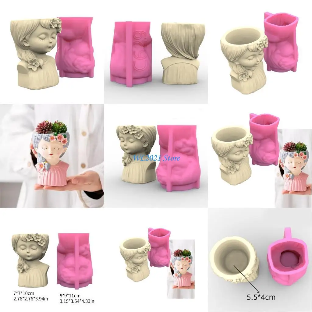 

G5GC Silicone DIY Concrete Molds Girl Shaped Epoxy Resin Molds for Succulent Planters